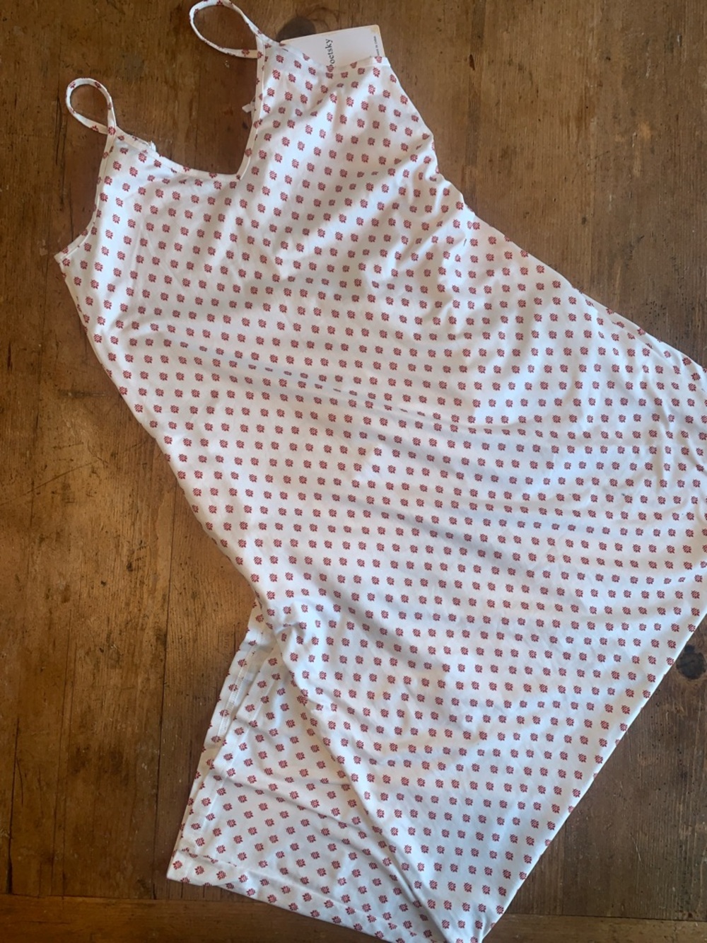 Poetsky Red Leaf Print White Tank Maxi Dress